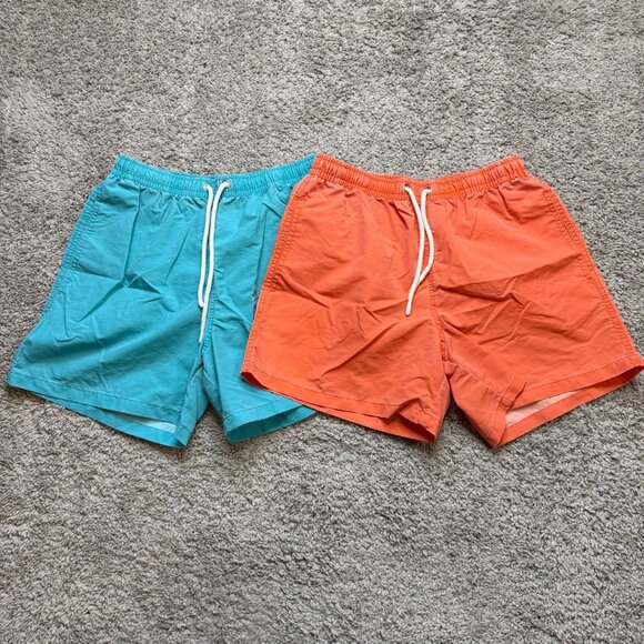 Zara Mens Medium Lot of 2 Swim Trunks Shorts Neon Blue Orange Summer Mesh Lined - Picture 1 of 9